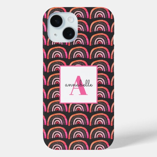 Rainbow-patroon voor monogram roze en zwarte Water Case-Mate iPhone Case (Achterkant)