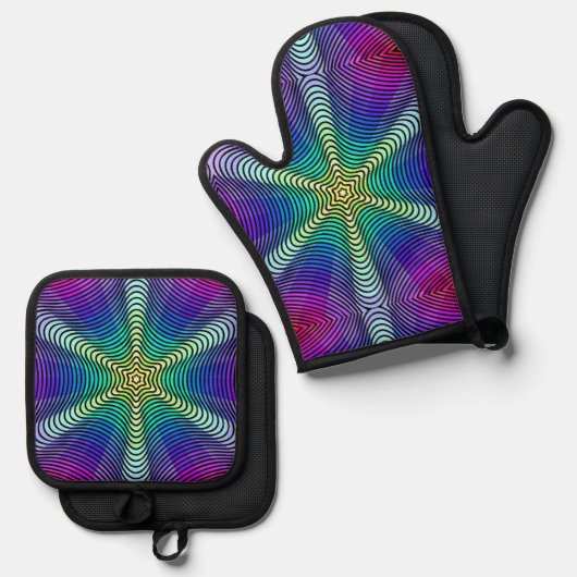 Rainbow pattern ovenwant & pannenlap set (Voorkant / Achterkant)
