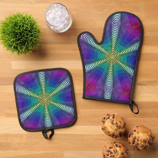 Rainbow pattern ovenwant & pannenlap set (Top down)