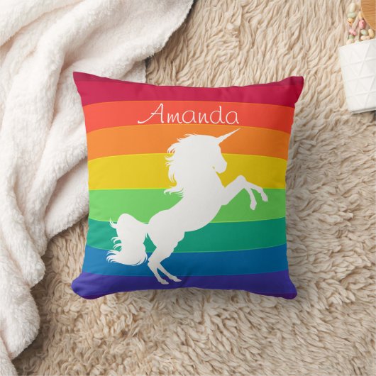 Rainbow Pattern White Unicorn - Aangepast op maat Kussen (Deken)