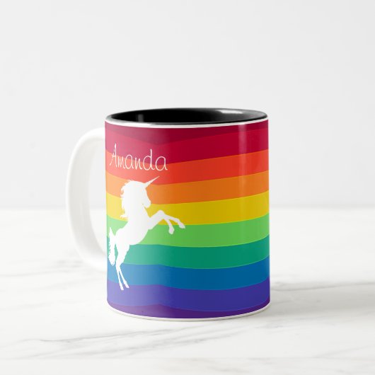 Rainbow Pattern White Unicorn - Aangepast op maat Tweekleurige Koffiemok (Voorkant links)