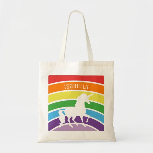 Rainbow Pattern White Unicorn Personalized Kinder Tote Bag (Voorkant)