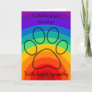 Rainbow paw dog or pet sympathpathy card feestdagen kaart