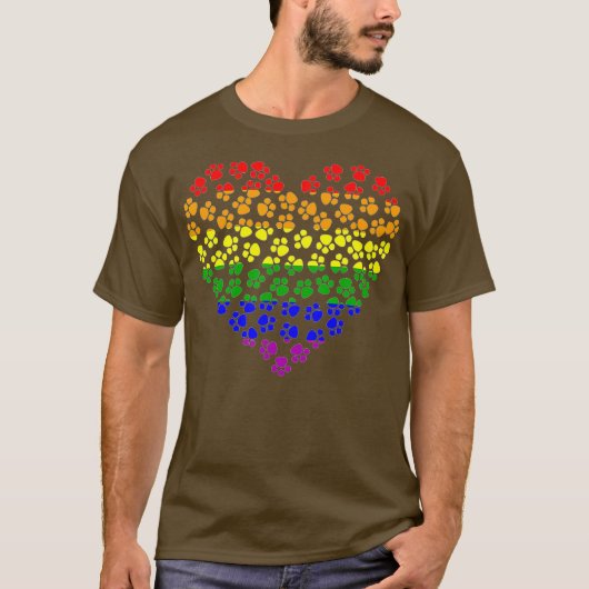 Rainbow Paw Print Heart Gay Pride Flag Hondenliefh T-shirt (Voorkant)