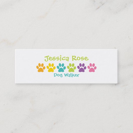 Rainbow Paw Print Hond Walker Mini Visitekaartje (Voorkant)
