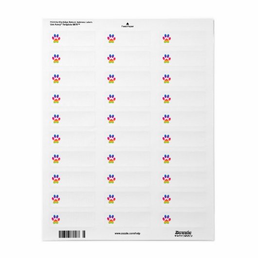 Rainbow Paw Print Return Address Label (Full Sheet)