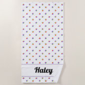 Rainbow Paw Prints Aangepaste Naam Strandlaken (Voorkant)