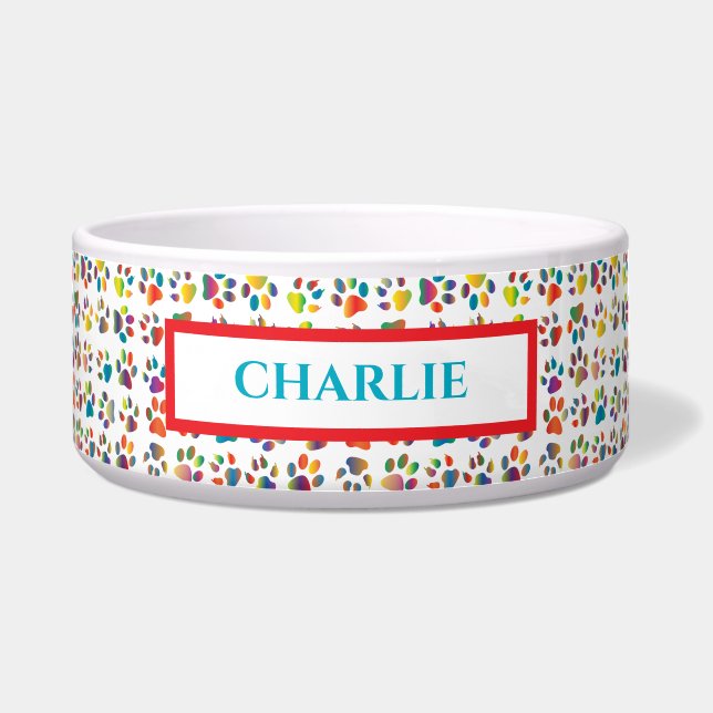 Rainbow Paw Prints Dog Bowl Voerbakje (Voorkant)