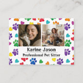 Rainbow Paw Prints  Hearts Customizable Pet Sitter Visitekaartje (Voorkant)