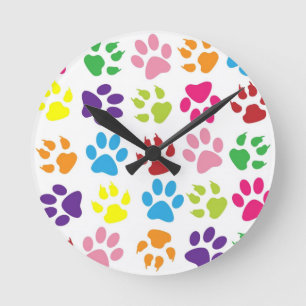 RAINBOW PAW PRINTS RONDE KLOK