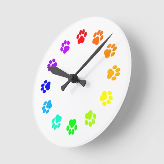 Rainbow Pawprint Clock Ronde Klok (Hoek)