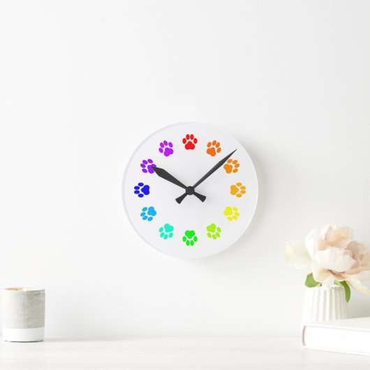 Rainbow Pawprint Clock Ronde Klok (Huis)