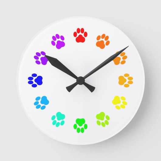 Rainbow Pawprint Clock Ronde Klok (Voorkant)
