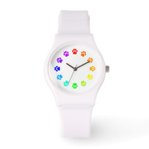 Rainbow Pawprint White Women's Watch Horloge