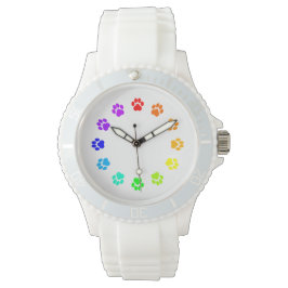 Rainbow Pawprint Wit dameshorloge Horloge