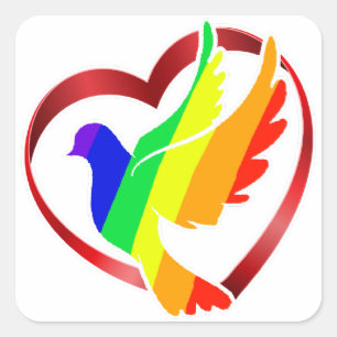 Rainbow Peace Dove in Heart Vierkante Sticker