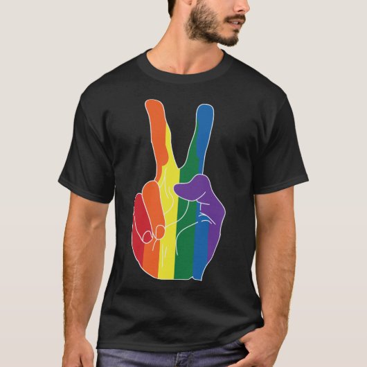 Rainbow Peace Hand, LGBT Gay Pride Month T-shirt (Voorkant)