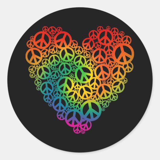 Rainbow Peace Heart Ronde Sticker (Voorkant)