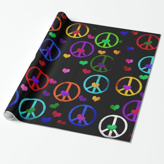 Rainbow Peace Hearts Cadeaupapier (Uitgerold)