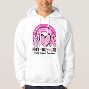Rainbow Peace Love Cure Pink Ribbon Breast Cancer Hoodie