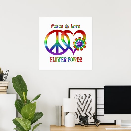 Rainbow Peace Love Flower Power Poster (Thuiskantoor)