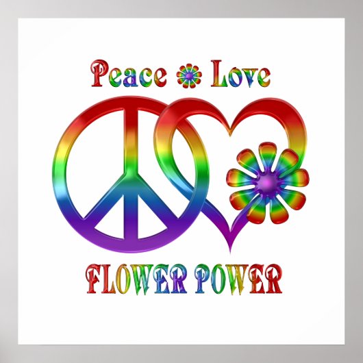 Rainbow Peace Love Flower Power Poster (Voorkant)