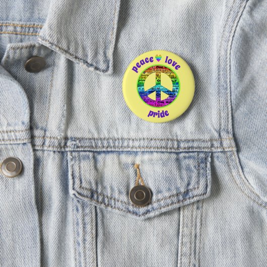 Rainbow Peace Love Pride Awareness Button (In situ)