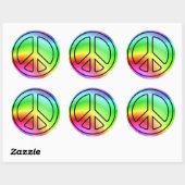 Rainbow Peace Sign Classic Round Stickers (Vel)