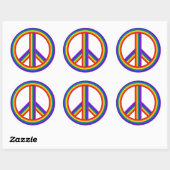 Rainbow Peace Sign Classic Round Stickers (Vel)