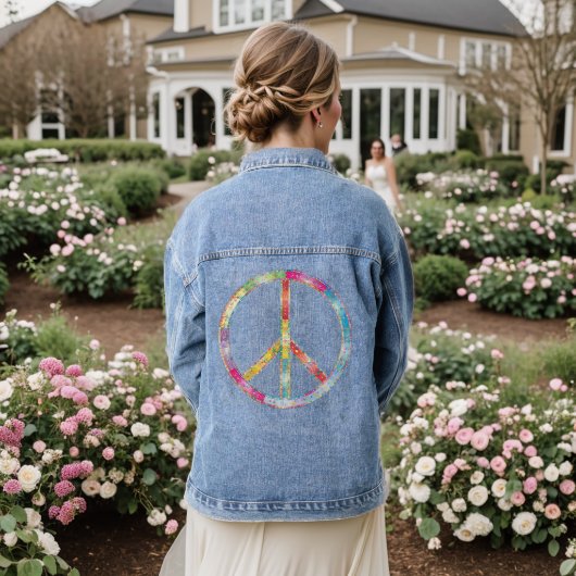 Rainbow Peace Sign Dames Jean jas Denim Jacket (Huwelijk Achterkant)