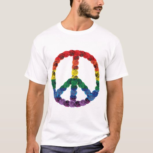 Rainbow Peace Sign gemaakt van Rozen T-Shirt (Voorkant)