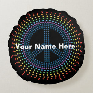 Rainbow Peace Sign Gepersonaliseerd Zwart Rond Kussen