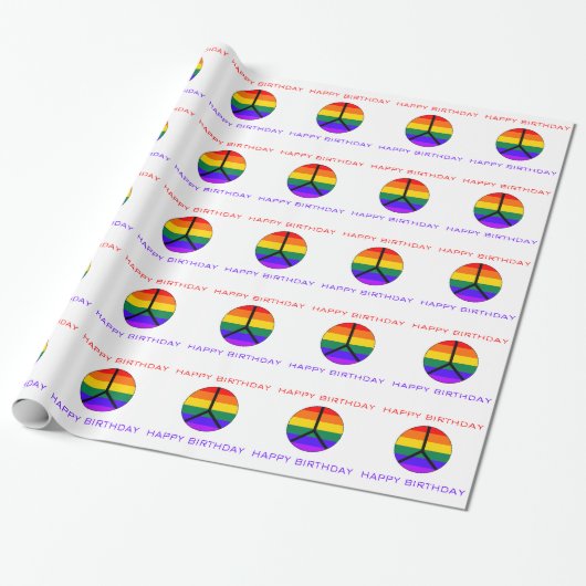 Rainbow Peace Sign Happy Birthday Cadeaupapier (Uitgerold)