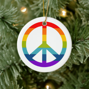 Rainbow Peace Sign Keramisch Ornament