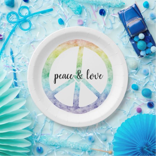 Rainbow Peace Sign met hart gepersonaliseerd Papieren Bordje (Feest)