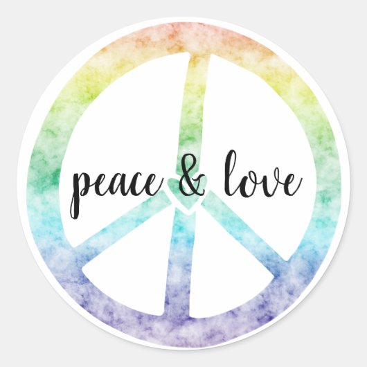 Rainbow Peace Sign met hart gepersonaliseerd Ronde Sticker (Voorkant)