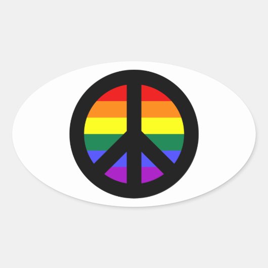 Rainbow Peace Sign Ovale Sticker (Voorkant)