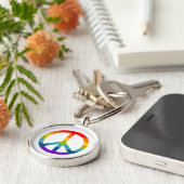 Rainbow Peace Sign Sleutelhanger (Zijkant)