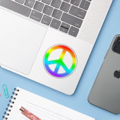 Rainbow Peace Sign Sticker (Laptop met iPhone)