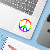 Rainbow Peace Sign Sticker (Laptop met iPhone)