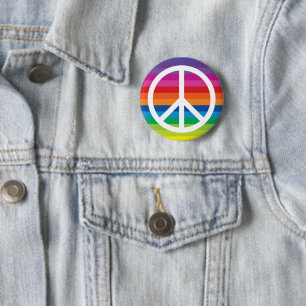 Rainbow Peace Sign Stripes Ronde Button 5,7 Cm