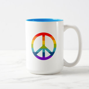 Rainbow Peace Sign Tweekleurige Koffiemok