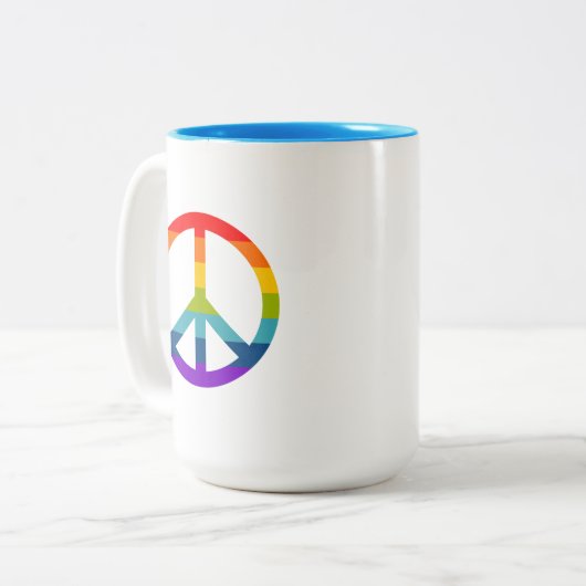Rainbow Peace Sign Tweekleurige Koffiemok (Voorkant links)