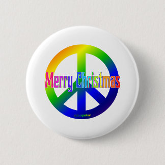 Rainbow Peace Sign with Merry Kerstmis. Ronde Button 5,7 Cm