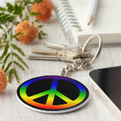 Rainbow Peace Symbol Sleutelhanger (Zijkant)