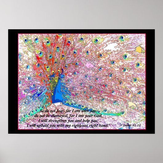 Rainbow Peacock Art Isaiah 41:10 Afdrukken Poster (Voorkant)