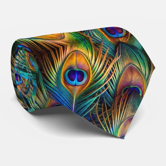 Rainbow Peacock Feathers Stropdas (Opgerold)