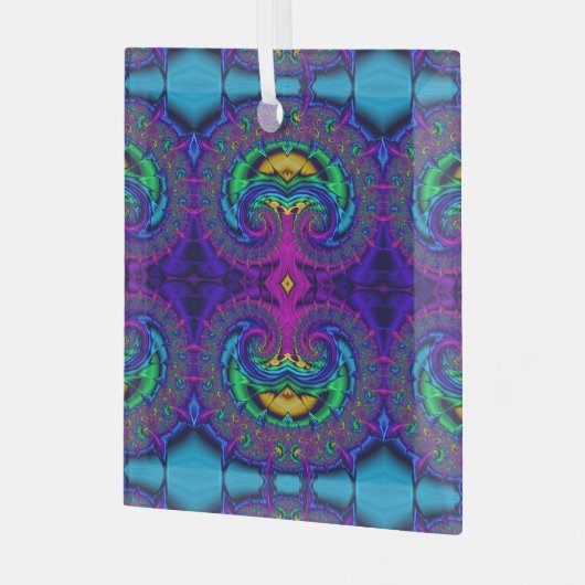Rainbow Peacock Fractal Art Swirl Suncatcher Glas Ornament (Voorkant links)