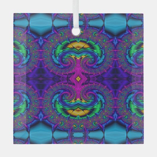 Rainbow Peacock Fractal Art Swirl Suncatcher Glas Ornament (Voorkant)