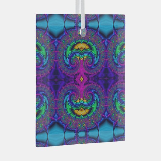 Rainbow Peacock Fractal Art Swirl Suncatcher Glas Ornament (Voorkant Rechts)